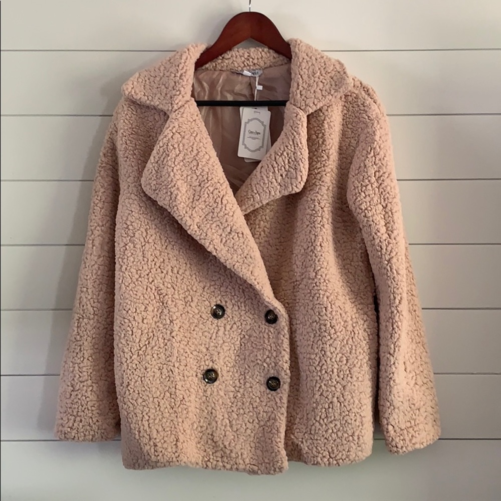 Pink Button Teddy Coat